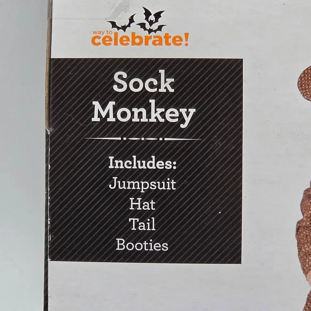 Way to Celebrate Infant Sock Monkey Halloween Costume 4pc Set 12-18 Months NWT